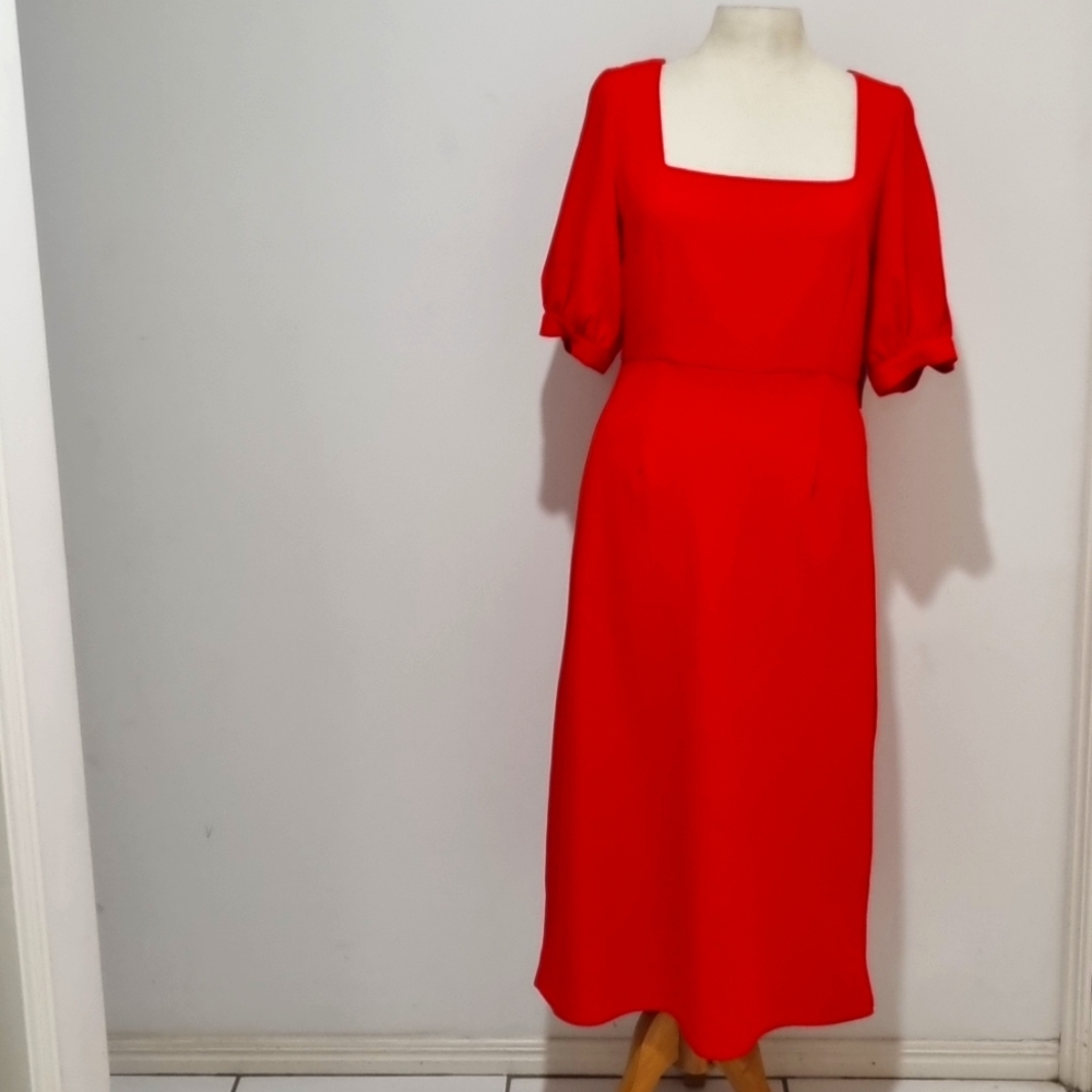 Tussah, sandra midi dress, coral red, size 14. - Picture 1 of 9